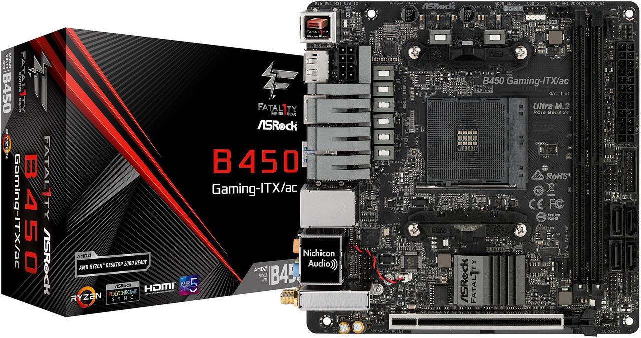 Alt view image 9 of 9 - ASRock Fatal1ty B450 GAMING-ITX/AC AM4 AMD Promontory B450 SATA 6Gb/s Mini ITX AMD Motherboard