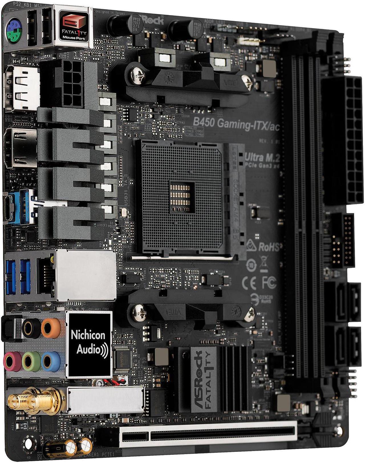 Alt view image 2 of 9 - ASRock Fatal1ty B450 GAMING-ITX/AC AM4 AMD Promontory B450 SATA 6Gb/s Mini ITX AMD Motherboard