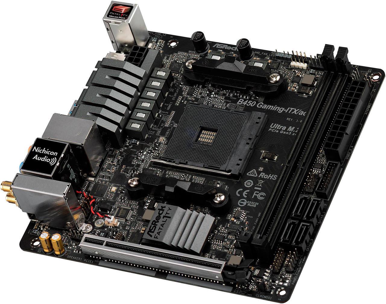 Main image of ASRock Fatal1ty B450 GAMING-ITX/AC AM4 AMD Promontory B450 SATA 6Gb/s Mini ITX AMD Motherboard