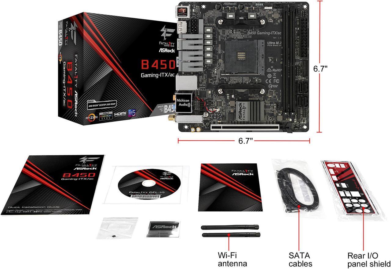 Alt view image 8 of 9 - ASRock Fatal1ty B450 GAMING-ITX/AC AM4 AMD Promontory B450 SATA 6Gb/s Mini ITX AMD Motherboard