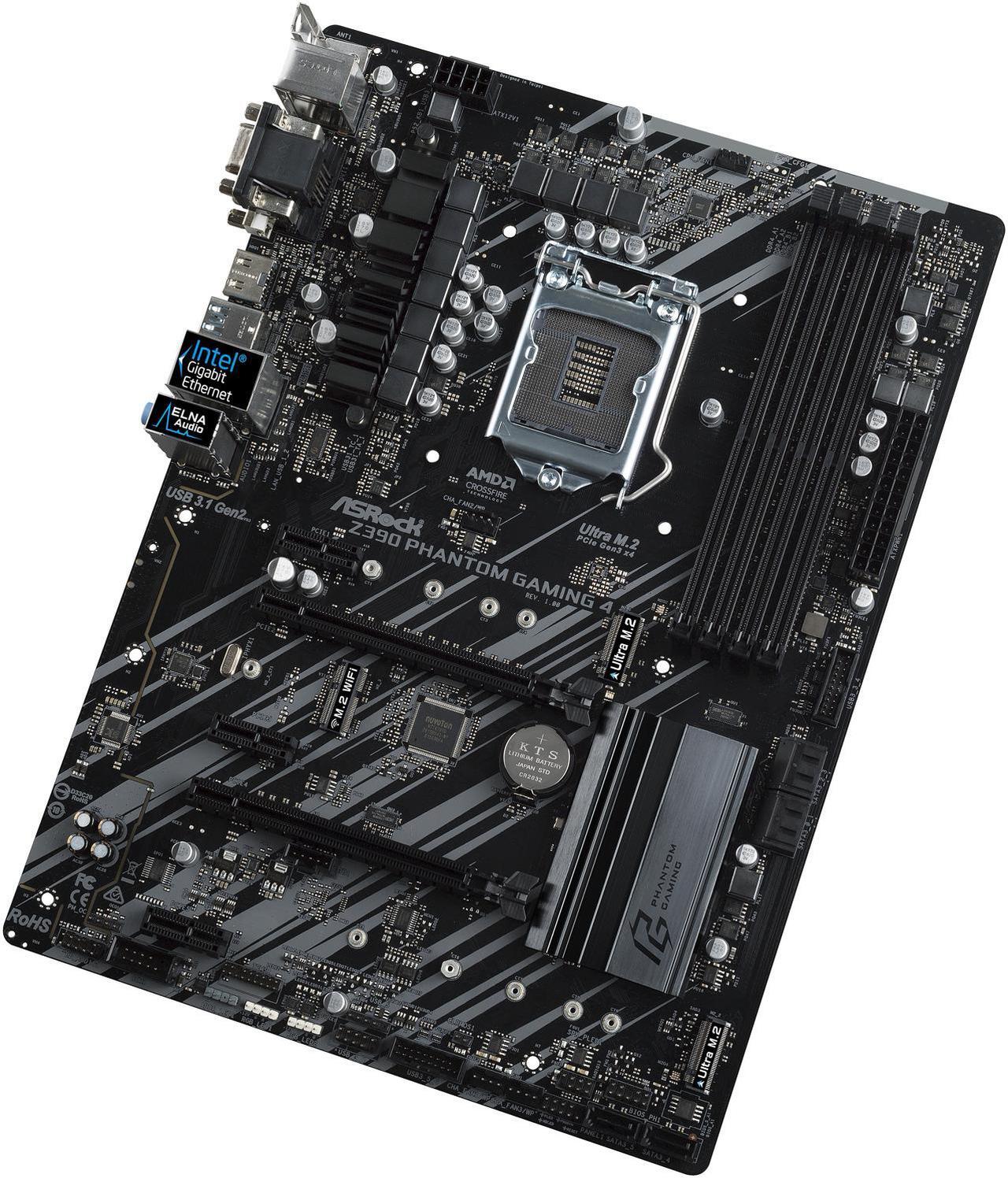 Alt view image 4 of 8 - ASRock Z390 Phantom Gaming 4 LGA 1151 (300 Series) Intel Z390 SATA 6Gb/s ATX Intel Motherboard