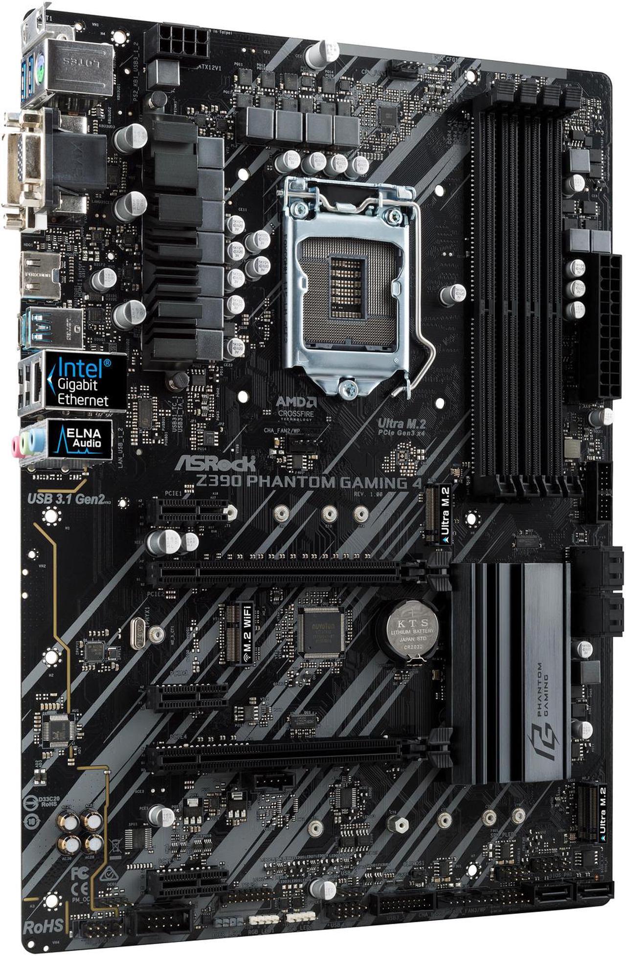 Alt view image 3 of 8 - ASRock Z390 Phantom Gaming 4 LGA 1151 (300 Series) Intel Z390 SATA 6Gb/s ATX Intel Motherboard