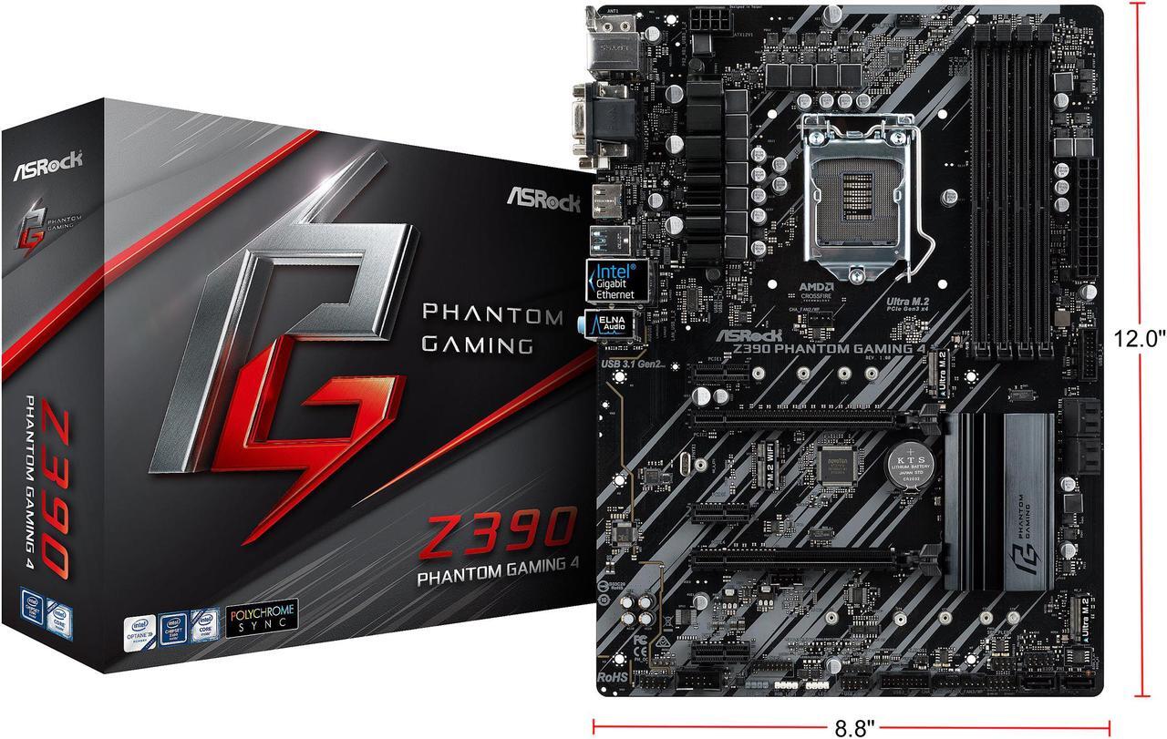 Alt view image 8 of 8 - ASRock Z390 Phantom Gaming 4 LGA 1151 (300 Series) Intel Z390 SATA 6Gb/s ATX Intel Motherboard