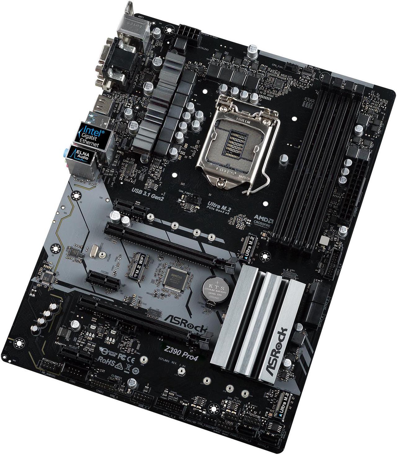 Alt view image 4 of 10 - ASRock Z390 Pro4 LGA 1151 (300 Series) Intel Z390 ATX Intel Motherboard