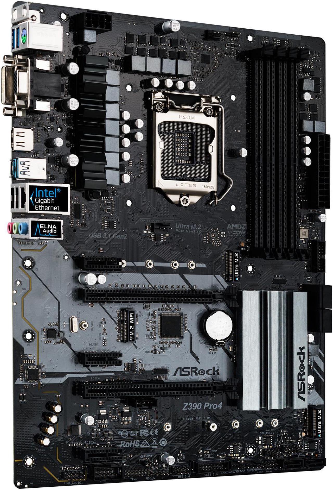 Alt view image 3 of 10 - ASRock Z390 Pro4 LGA 1151 (300 Series) Intel Z390 ATX Intel Motherboard