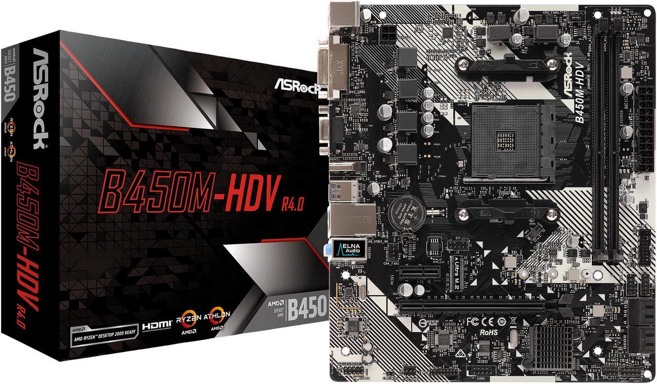 Alt view image 8 of 8 - ASRock B450M-HDV R4.0 AM4 AMD Promontory B450 Micro ATX AMD Motherboard