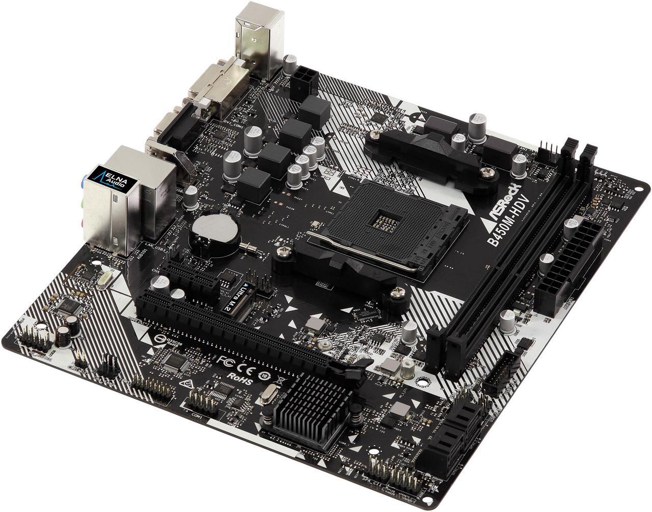Alt view image 4 of 8 - ASRock B450M-HDV R4.0 AM4 AMD Promontory B450 Micro ATX AMD Motherboard