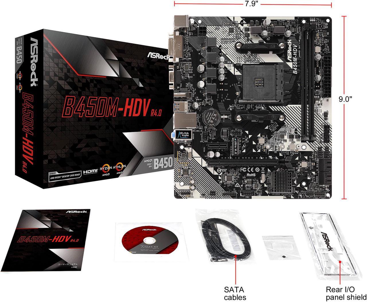 Alt view image 7 of 8 - ASRock B450M-HDV R4.0 AM4 AMD Promontory B450 Micro ATX AMD Motherboard
