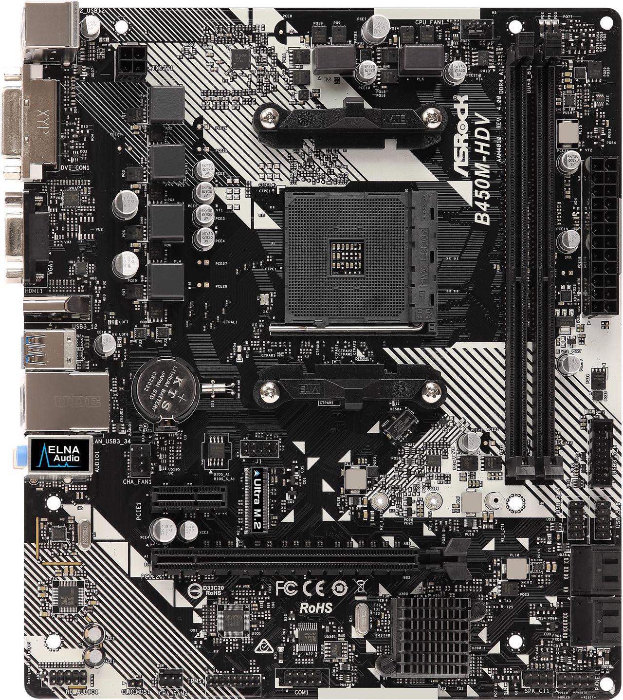 Main image of ASRock B450M-HDV R4.0 AM4 AMD Promontory B450 Micro ATX AMD Motherboard