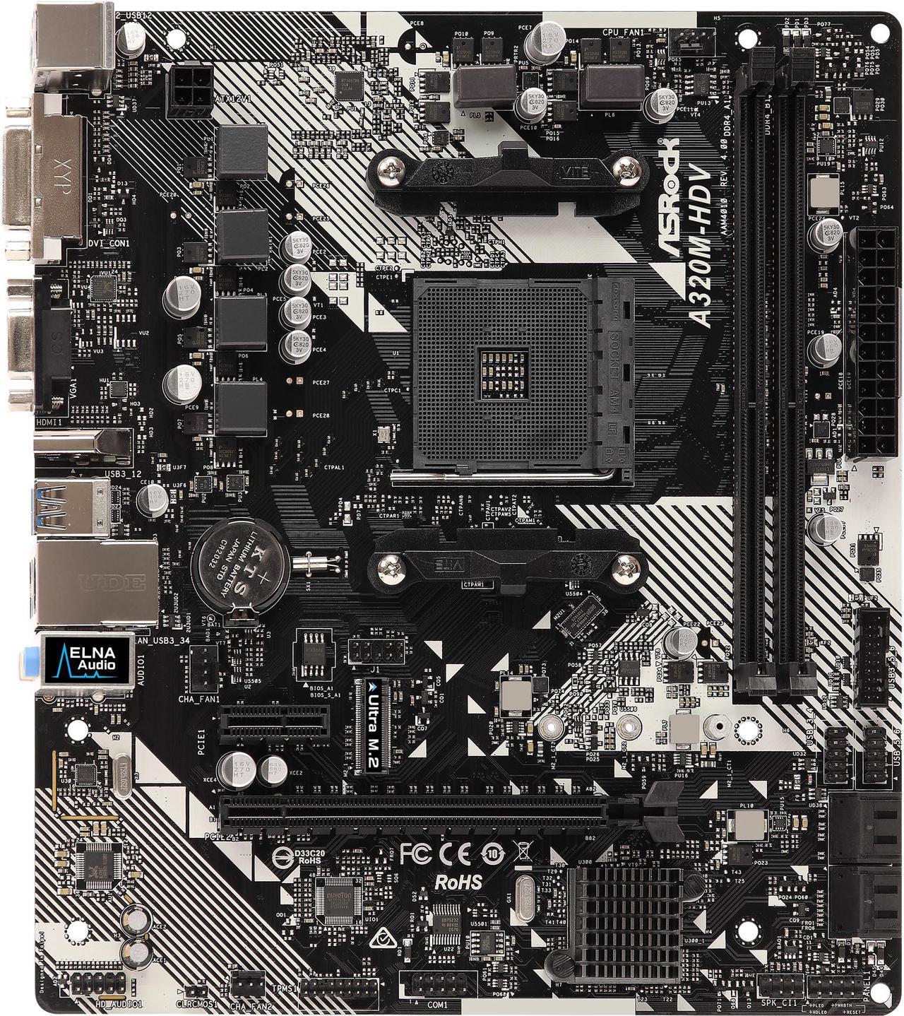 ASRock A320M-HDV R4.0 AM4 AMD Promontory A320 SATA 6Gb/s Micro ATX AMD Motherboard