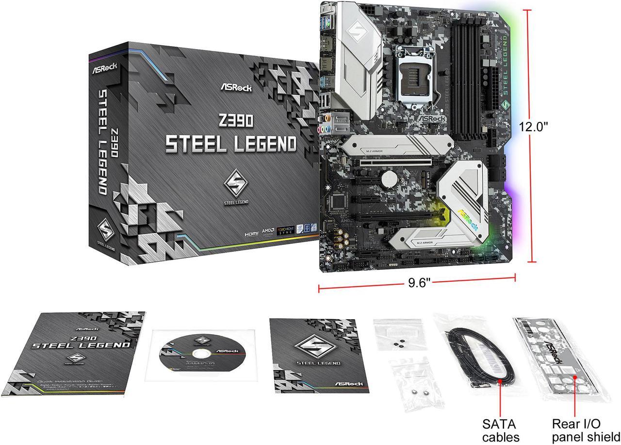 Alt view image 9 of 10 - ASRock Z390 STEEL LEGEND LGA 1151 (300 Series) Intel Z390 ATX Intel Motherboard