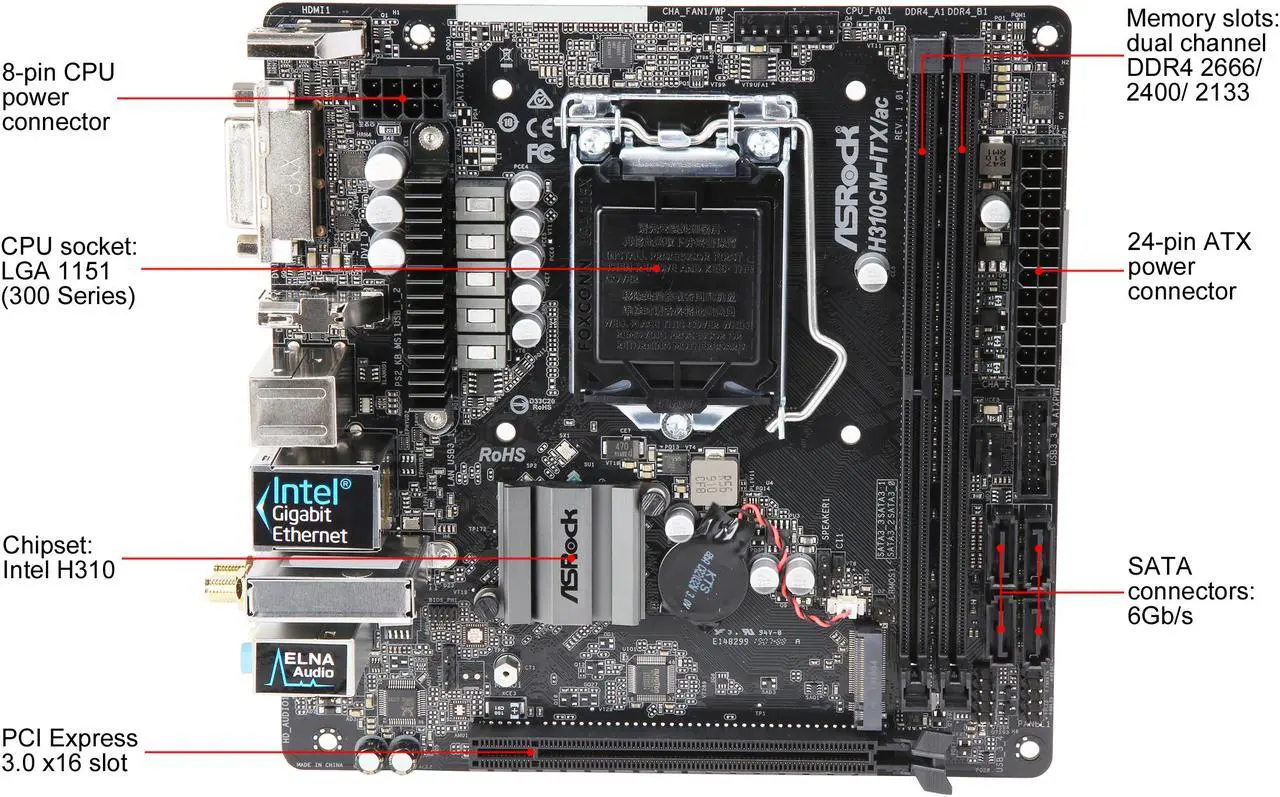 Alt view image 3 of 6 - ASRock H310CM-ITX/ac LGA 1151 (300 Series) Intel H310 Mini ITX Intel Motherboard
