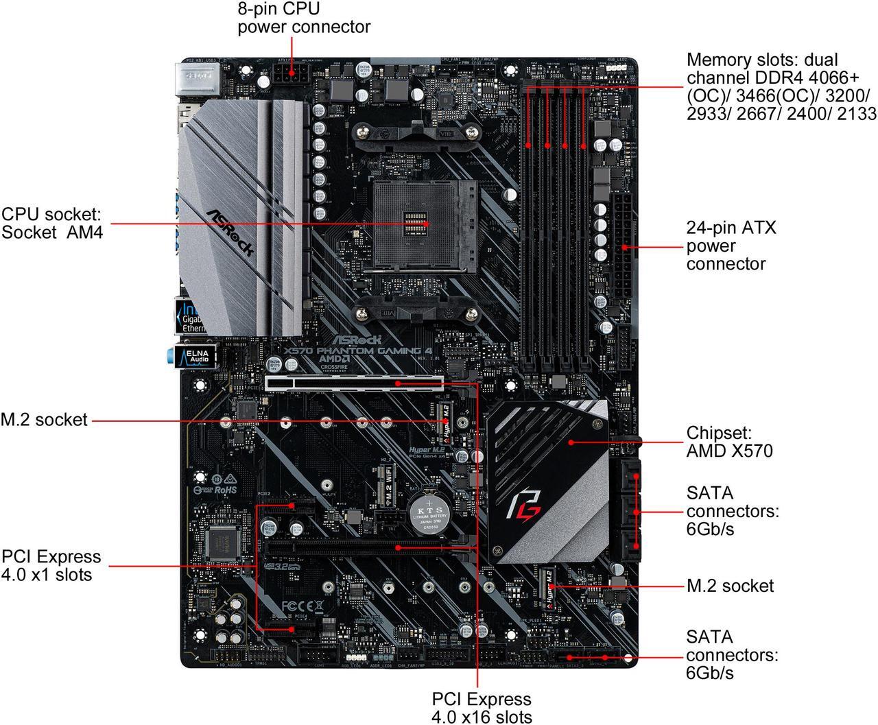 Alt view image 2 of 9 - ASRock X570 PHANTOM GAMING 4 AM4 AMD X570 SATA 6Gb/s ATX AMD Motherboard