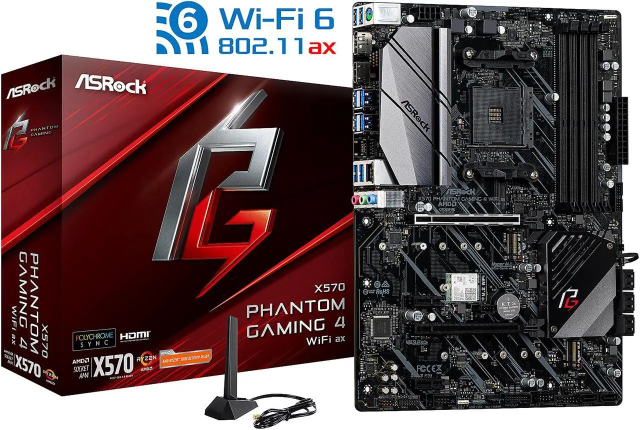 Alt view image 6 of 8 - ASRock X570 PHANTOM GAMING 4 WIFI AX AM4 AMD X570 ATX AMD Motherboard