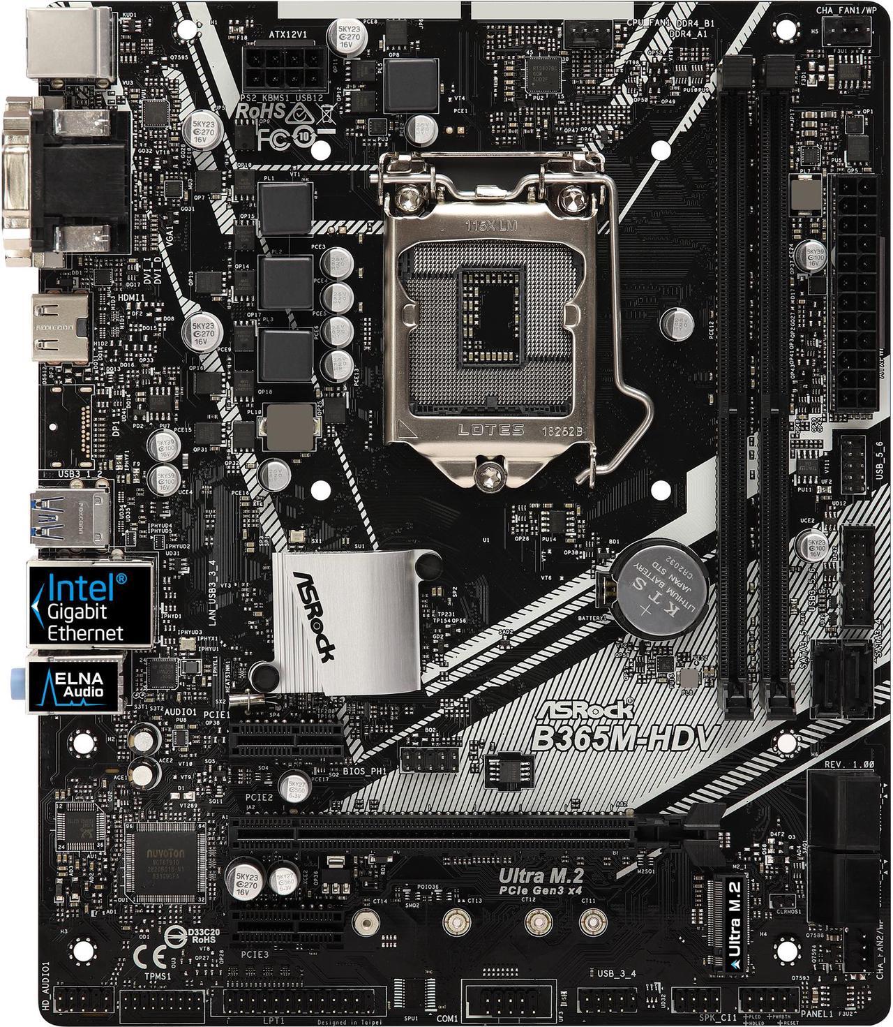 ASRock B365M-HDV LGA 1151 (300 Series) Intel B365 SATA 6Gb/s Micro ATX Intel Motherboard