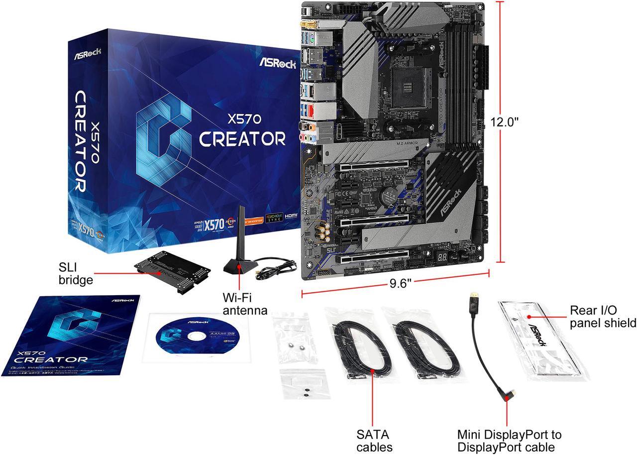 Alt view image 10 of 10 - ASRock X570 CREATOR AM4 AMD X570 SATA 6Gb/s ATX AMD Motherboard