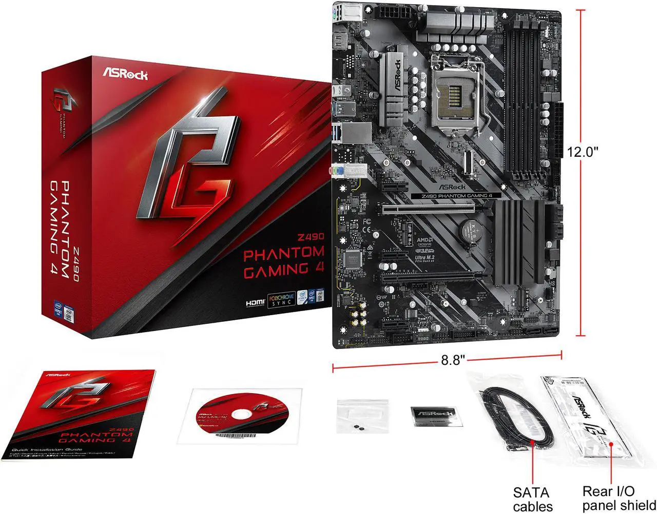 Alt view image 8 of 8 - ASRock Z490 Phantom Gaming 4 LGA 1200 Intel Z490 ATX Intel Motherboard