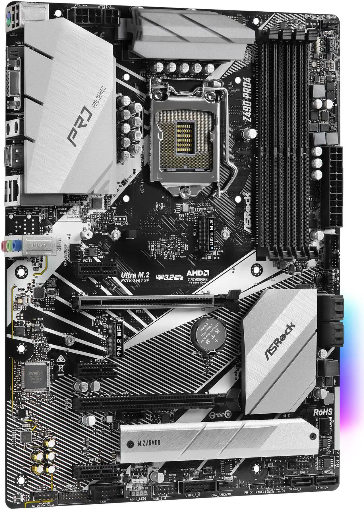 Alt view image 3 of 7 - ASRock Z490 Pro4 LGA 1200 Intel Z490 ATX Intel Motherboard
