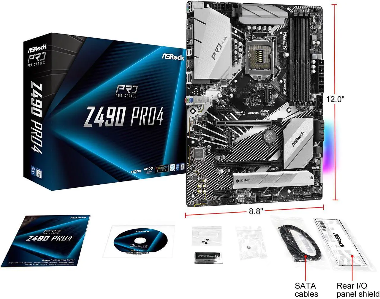 Alt view image 7 of 7 - ASRock Z490 Pro4 LGA 1200 Intel Z490 ATX Intel Motherboard