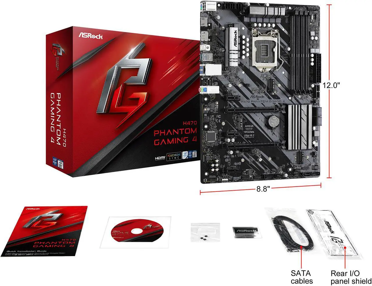 Alt view image 9 of 10 - ASRock H470 Phantom Gaming 4 LGA 1200 Intel H470 ATX Intel Motherboard