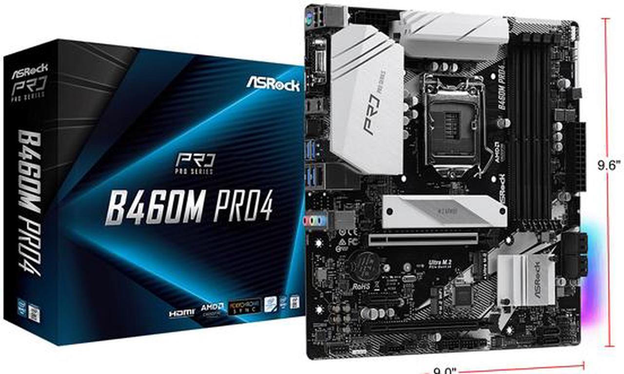 Alt view image 3 of 4 - ASRock B460M PRO4 LGA 1200 Intel B460 SATA 6Gb/s Micro ATX Intel Motherboard