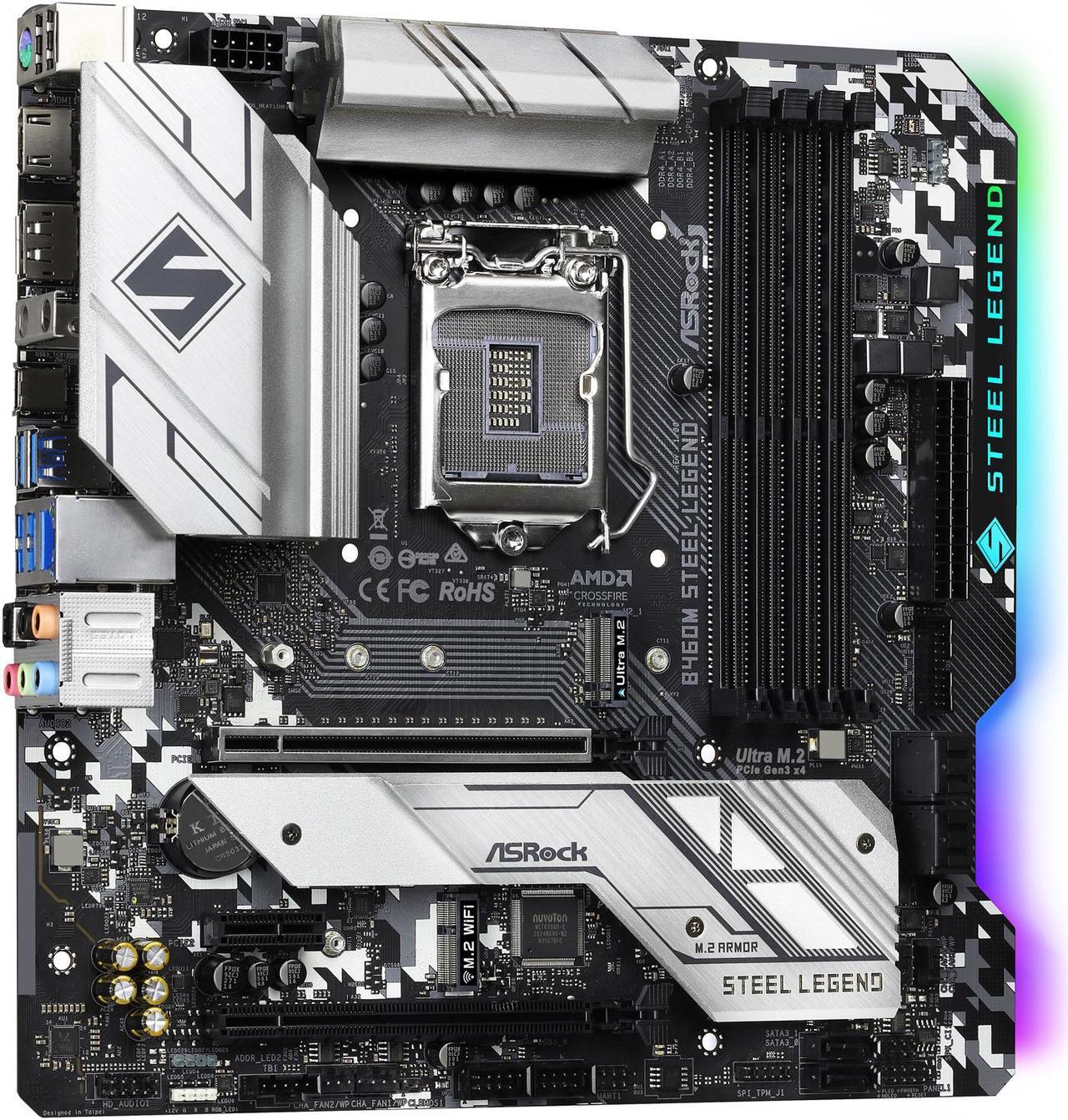 Alt view image 3 of 10 - ASRock B460M STEEL LEGEND LGA 1200 Intel B460 Micro ATX Intel Motherboard
