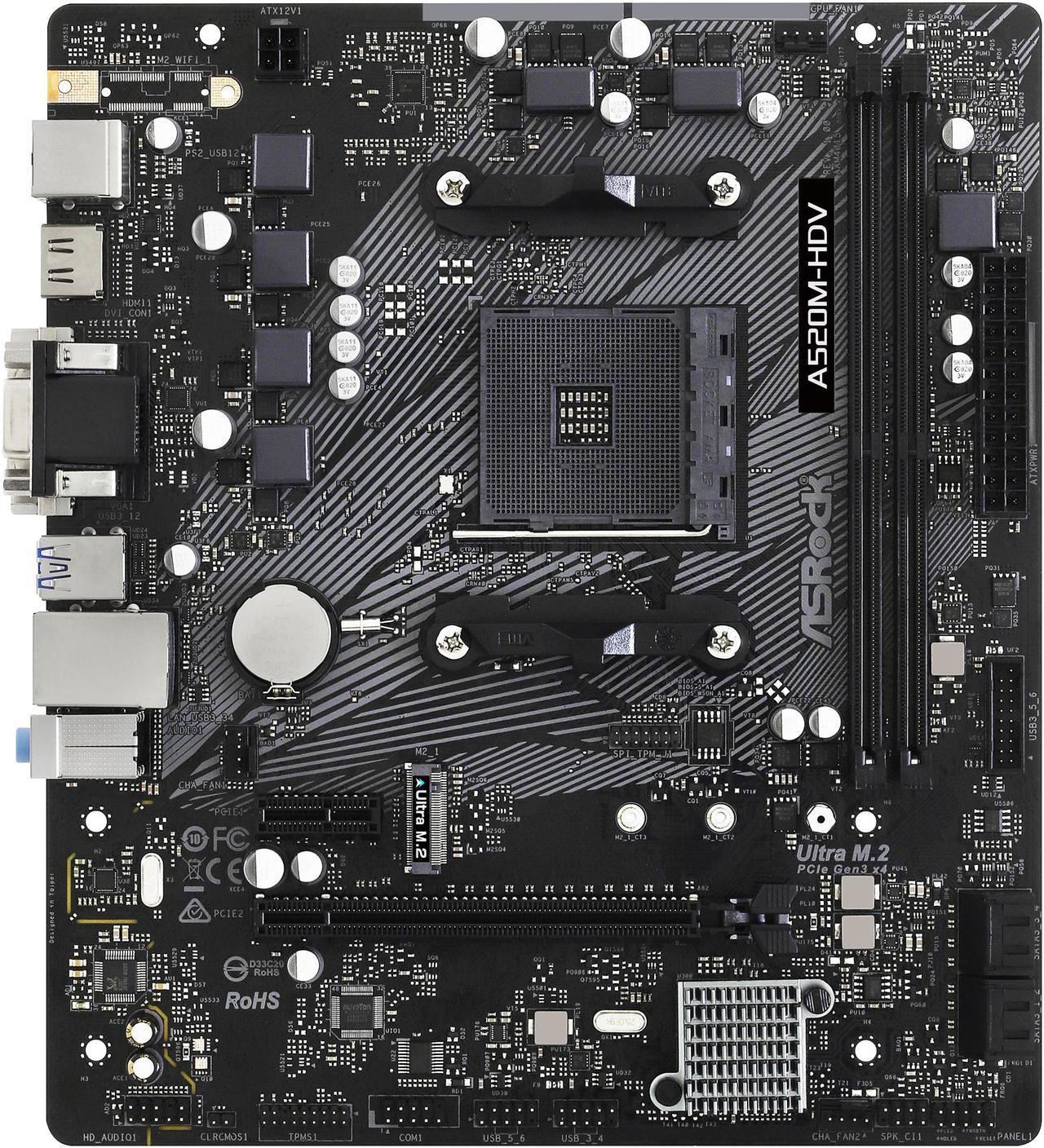 ASRock A520M-HDV AM4 AMD A520 SATA 6Gb/s Micro ATX AMD Motherboard