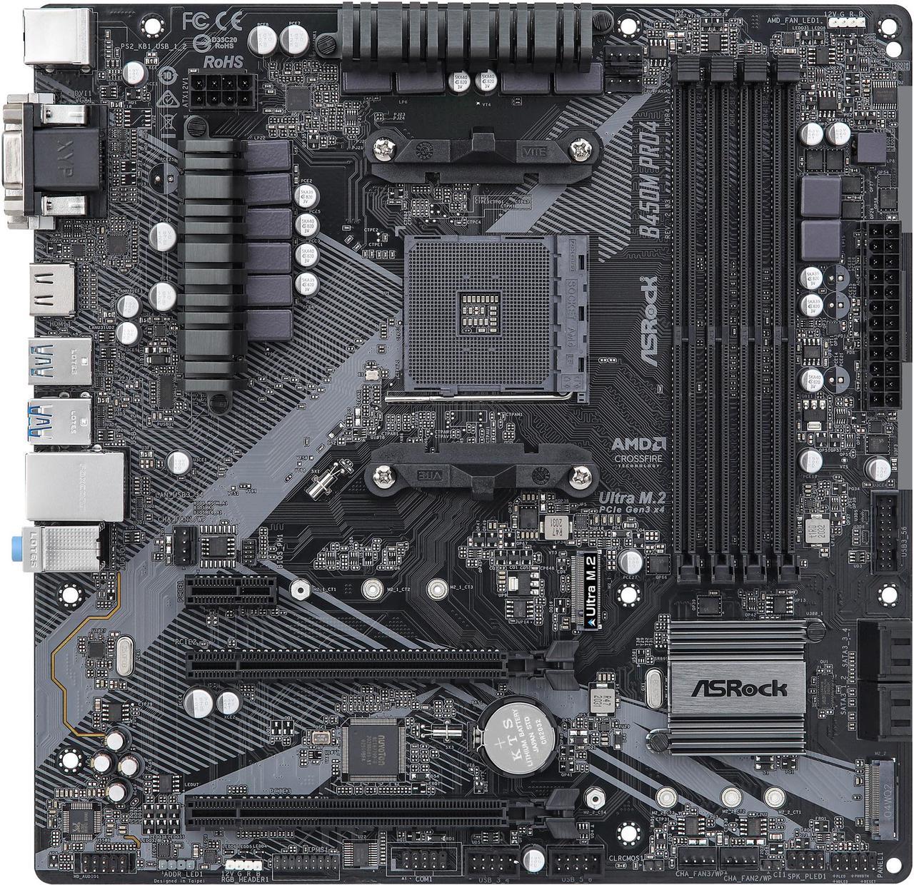 ASRock B450M PRO4 R2.0 AM4 AMD Promontory B450 SATA 6Gb/s Micro ATX AMD Motherboard