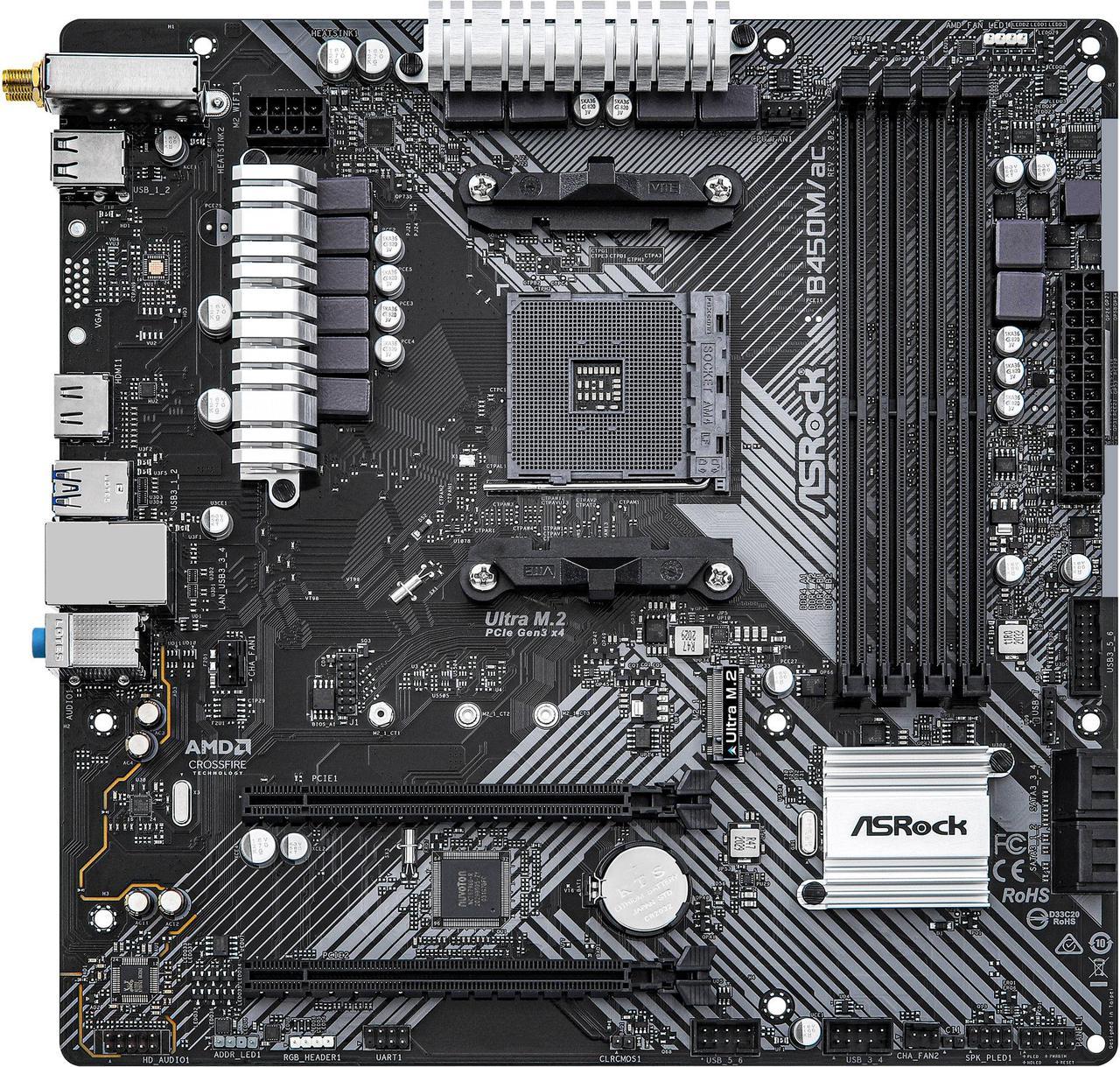 ASRock B450M/AC R2.0 AM4 AMD Promontory B450 SATA 6Gb/s Micro ATX AMD Motherboard