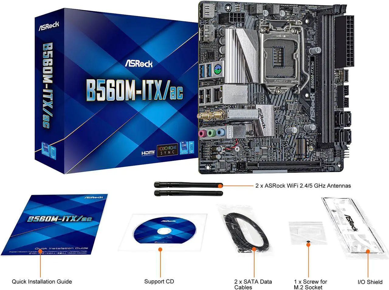 Alt view image 8 of 10 - ASRock B560M-ITX/AC LGA 1200 Intel B560 Mini ITX Intel Motherboard