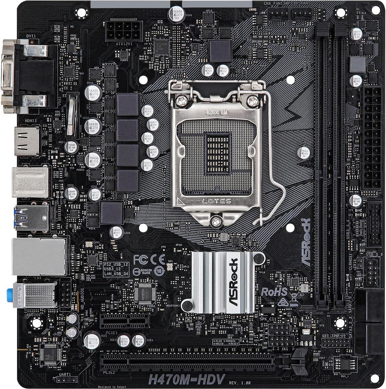 Main image of ASRock H470M-HDV LGA 1200 Intel H470 Micro ATX Intel Motherboard