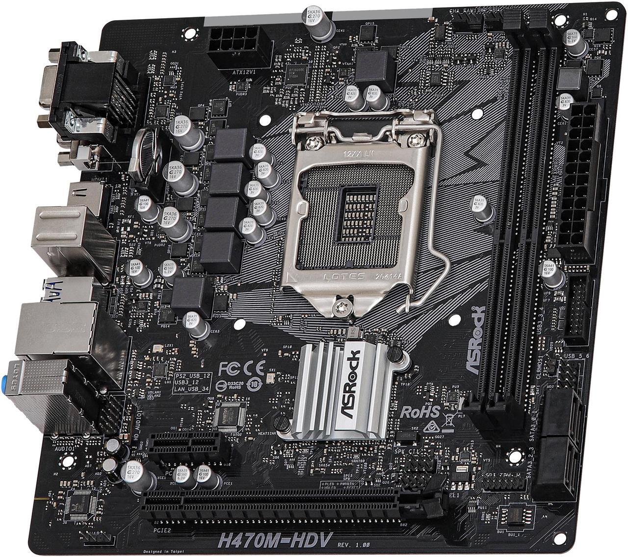 Alt view image 3 of 9 - ASRock H470M-HDV LGA 1200 Intel H470 Micro ATX Intel Motherboard