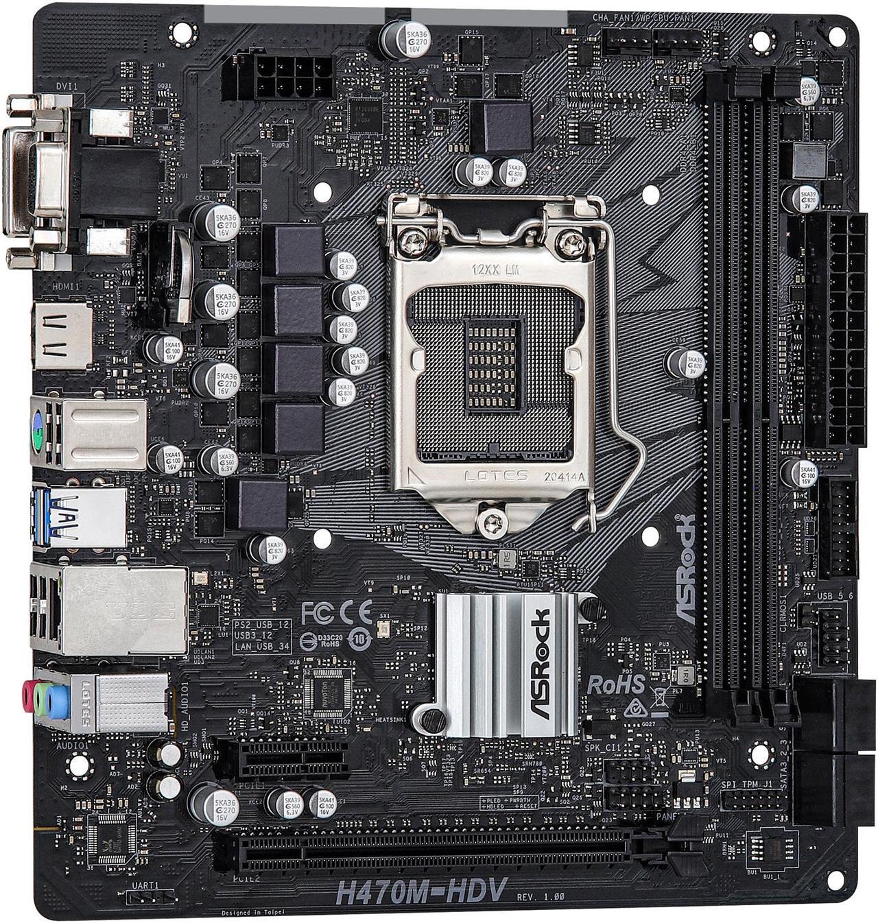 Alt view image 4 of 9 - ASRock H470M-HDV LGA 1200 Intel H470 Micro ATX Intel Motherboard