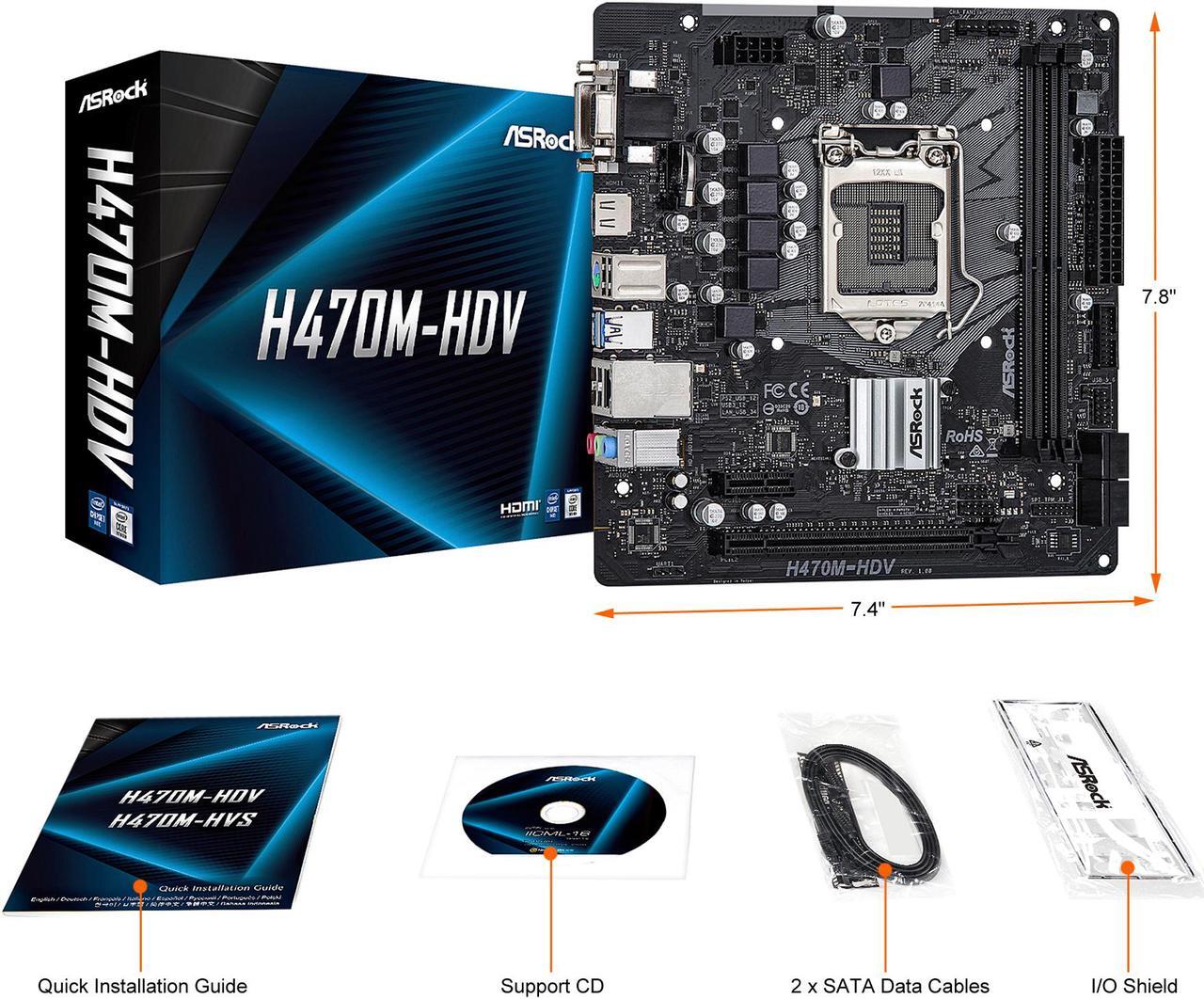 Alt view image 9 of 9 - ASRock H470M-HDV LGA 1200 Intel H470 Micro ATX Intel Motherboard