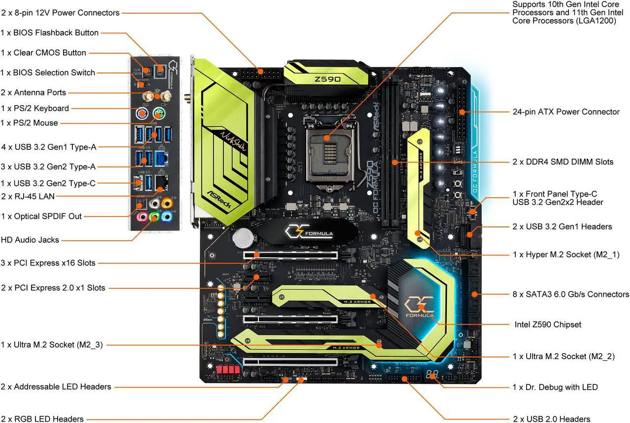 Alt view image 2 of 9 - ASRock Z590 OC FORMULA LGA 1200 Intel Z590 Extended ATX Intel Motherboard