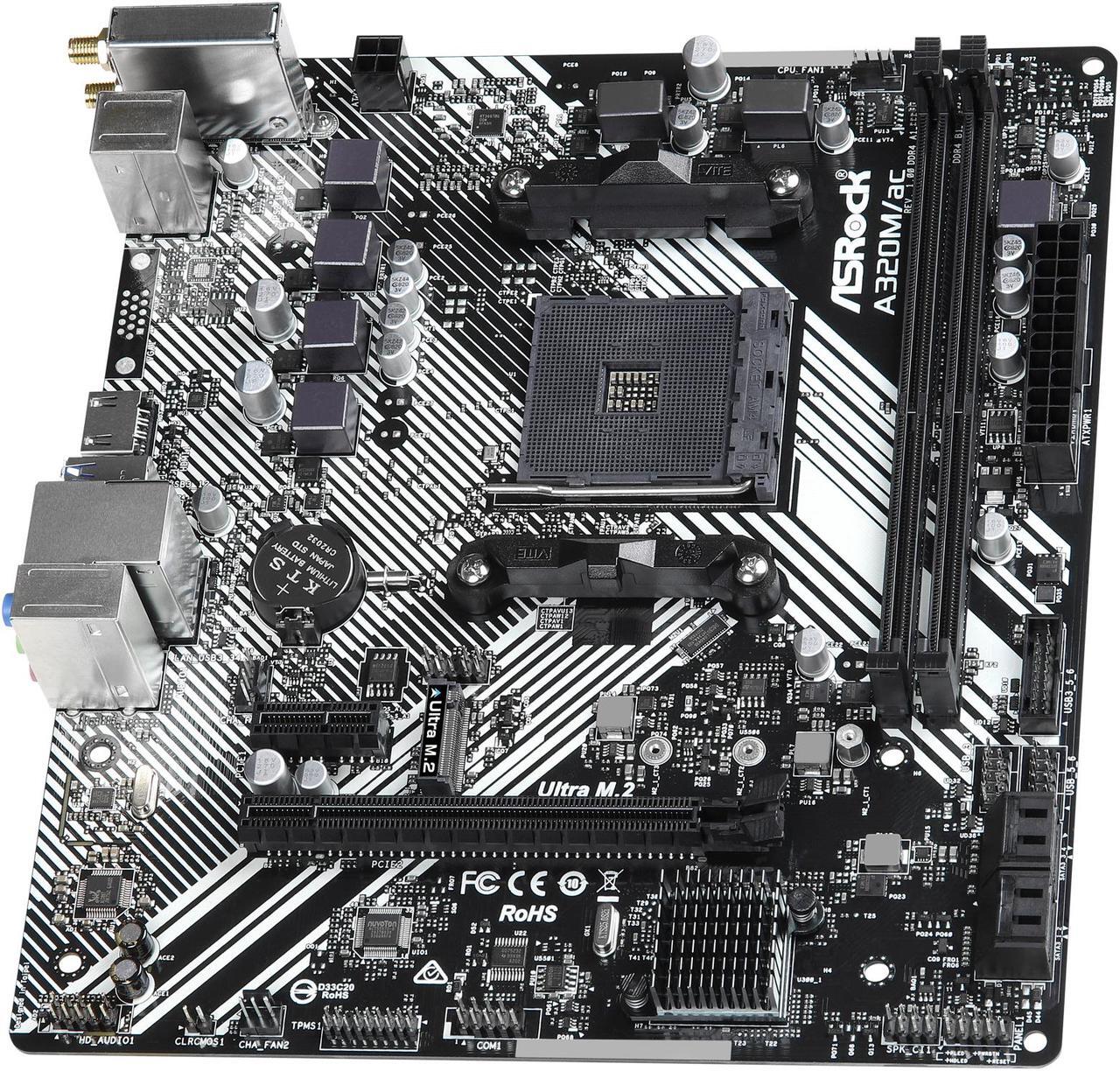 Alt view image 4 of 9 - ASRock A320M/AC AM4 AMD A320 Micro ATX AMD Motherboard