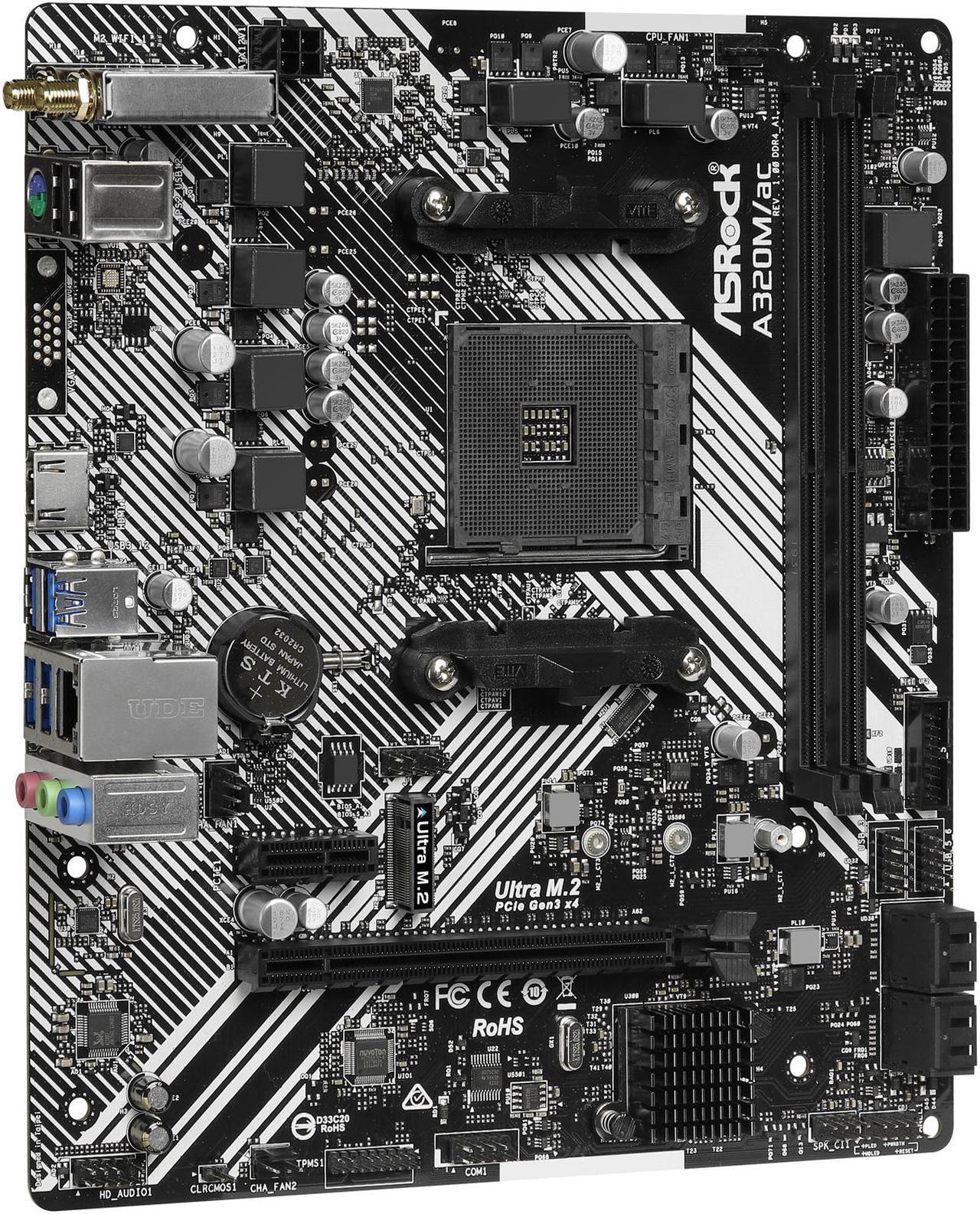 Alt view image 3 of 9 - ASRock A320M/AC AM4 AMD A320 Micro ATX AMD Motherboard