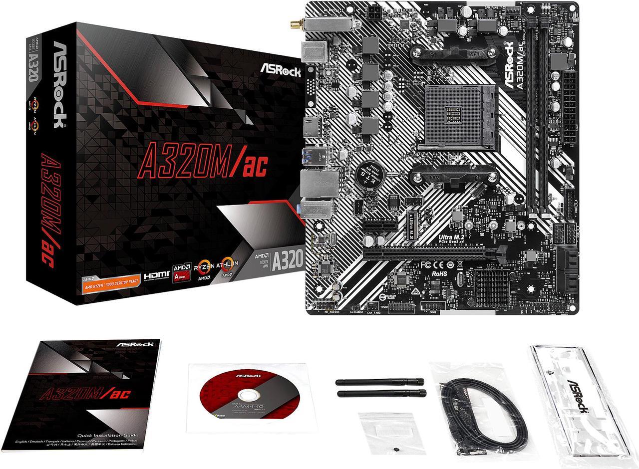 Alt view image 7 of 9 - ASRock A320M/AC AM4 AMD A320 Micro ATX AMD Motherboard