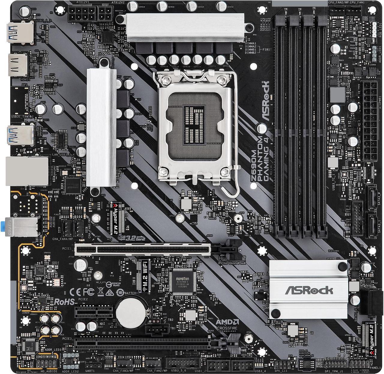 Alt view image 3 of 9 - ASRock Z690M Phantom Gaming 4 LGA 1700 (14th,13th,12th Gen) Intel Z690 SATA 6Gb/s DDR4 Micro ATX Intel Motherboard