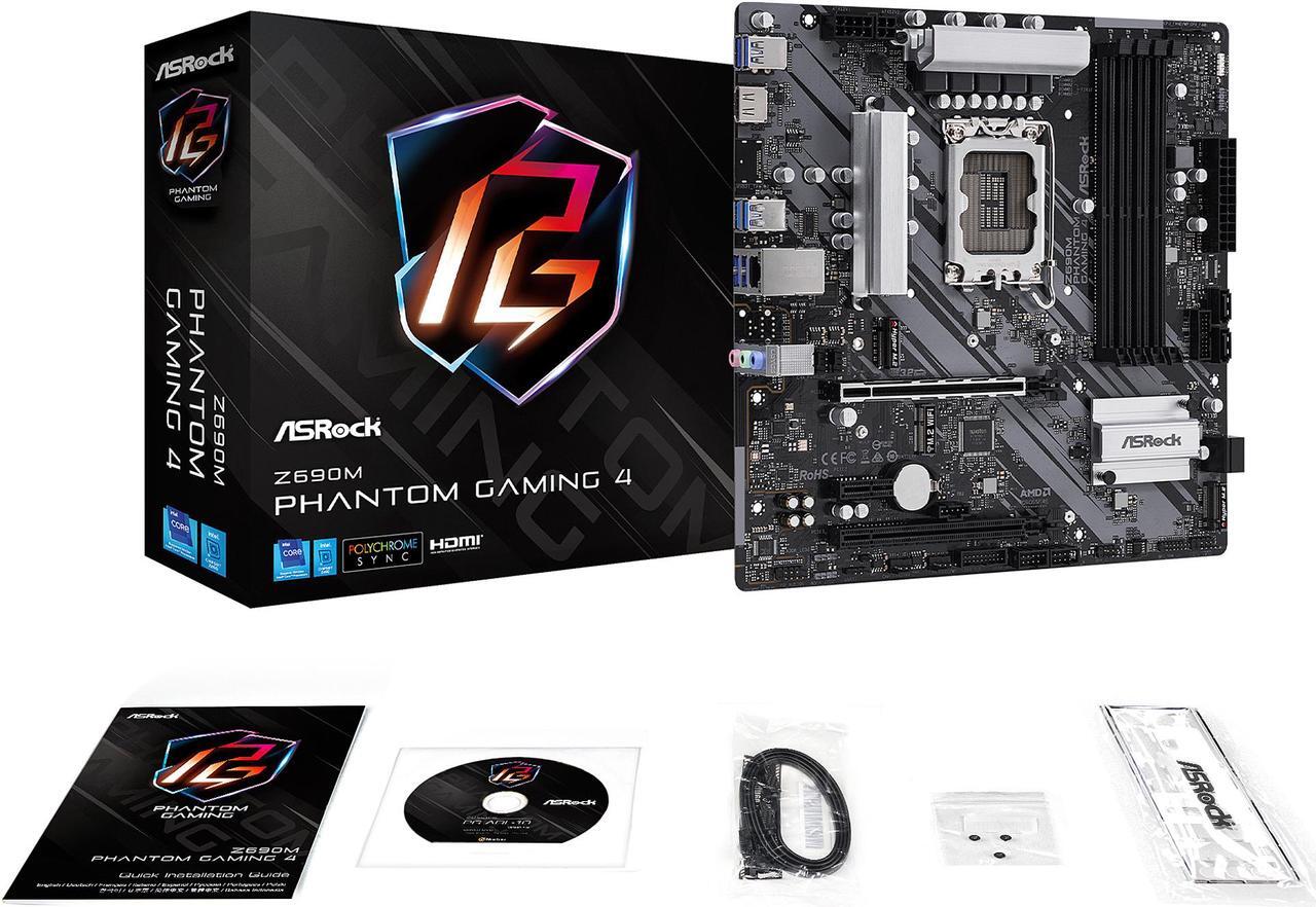 Alt view image 2 of 9 - ASRock Z690M Phantom Gaming 4 LGA 1700 (14th,13th,12th Gen) Intel Z690 SATA 6Gb/s DDR4 Micro ATX Intel Motherboard
