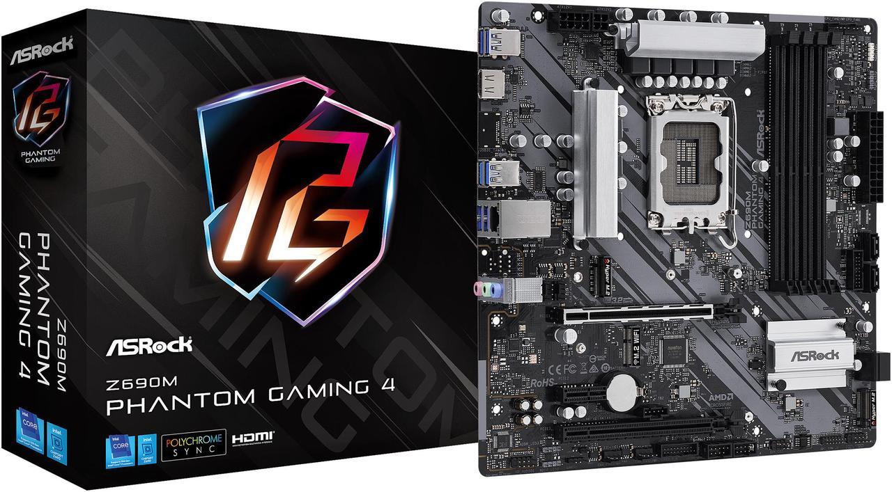 Main image of ASRock Z690M Phantom Gaming 4 LGA 1700 (14th,13th,12th Gen) Intel Z690 SATA 6Gb/s DDR4 Micro ATX Intel Motherboard