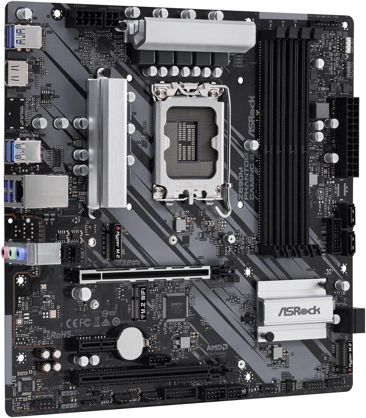 Alt view image 5 of 9 - ASRock Z690M Phantom Gaming 4 LGA 1700 (14th,13th,12th Gen) Intel Z690 SATA 6Gb/s DDR4 Micro ATX Intel Motherboard