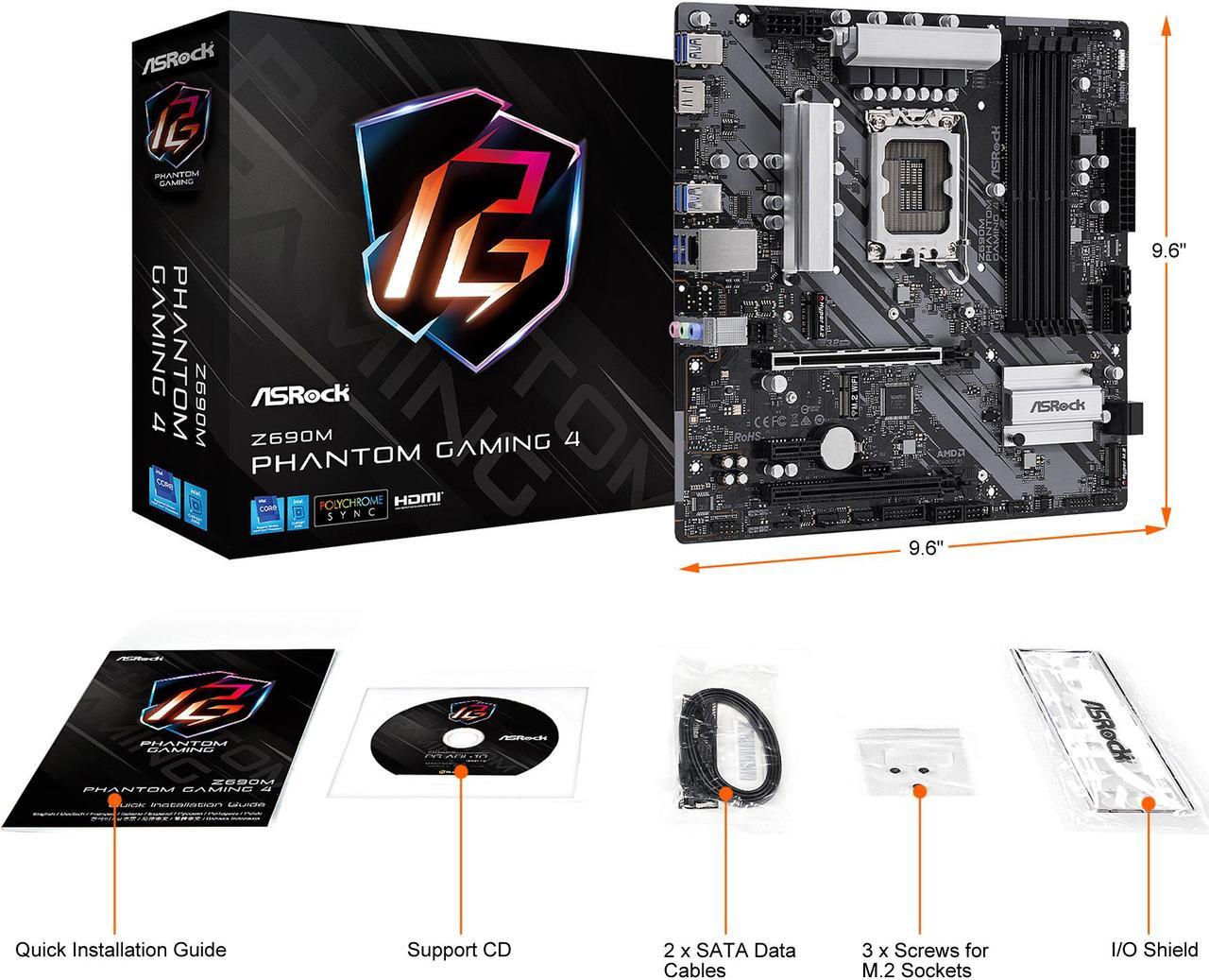 Alt view image 9 of 9 - ASRock Z690M Phantom Gaming 4 LGA 1700 (14th,13th,12th Gen) Intel Z690 SATA 6Gb/s DDR4 Micro ATX Intel Motherboard