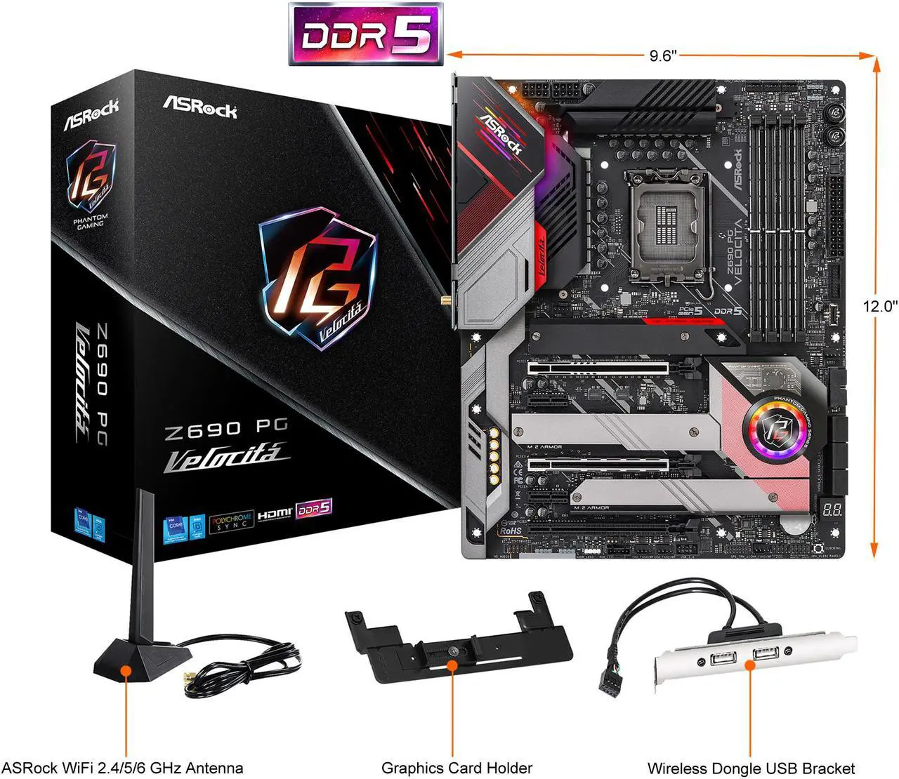Alt view image 2 of 7 - ASRock Z690 PG Velocita LGA 1700 (14th,13th,12th Gen) Intel Z690 SATA 6Gb/s DDR5 ATX Intel Motherboard