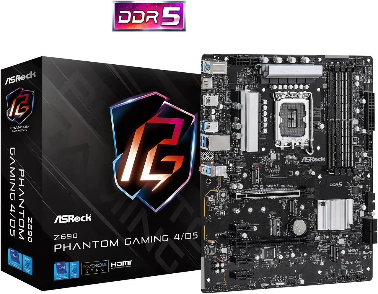 Alt view image 2 of 10 - ASRock Z690 Phantom Gaming 4/D5 LGA 1700 (14th,13th,12th Gen) DDR5 ATX Intel Z690 Intel Motherboard
