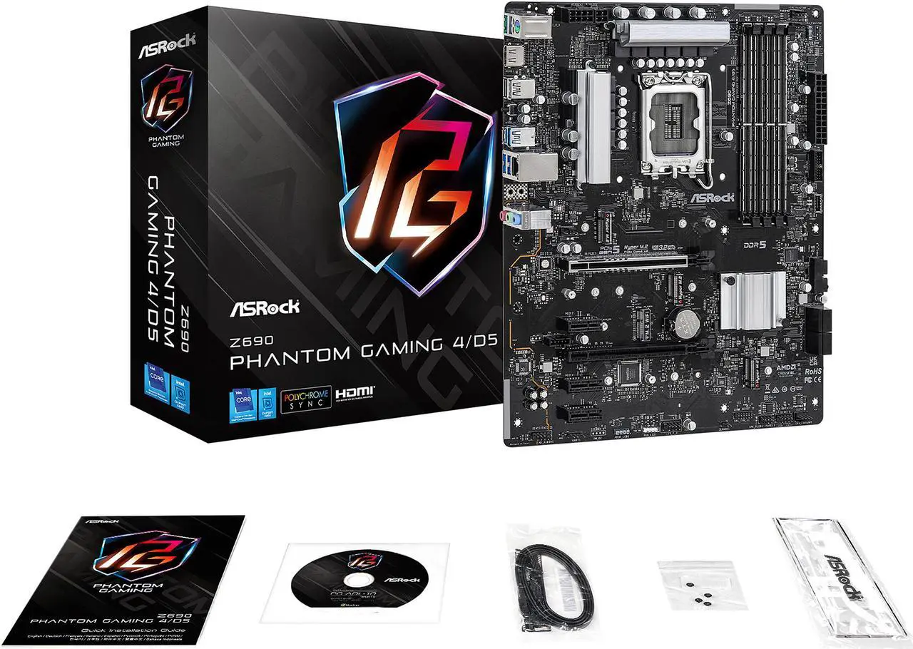 Alt view image 3 of 10 - ASRock Z690 Phantom Gaming 4/D5 LGA 1700 (14th,13th,12th Gen) DDR5 ATX Intel Z690 Intel Motherboard