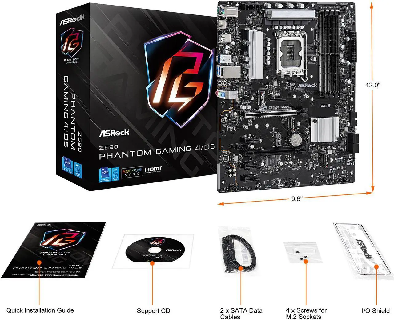 Alt view image 10 of 10 - ASRock Z690 Phantom Gaming 4/D5 LGA 1700 (14th,13th,12th Gen) DDR5 ATX Intel Z690 Intel Motherboard