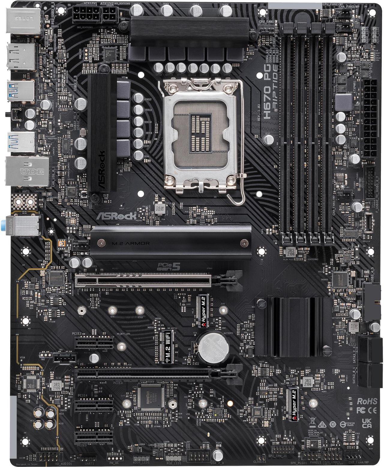 Main image of ASRock H670 PG RIPTIDE LGA 1700 Intel H670 SATA 6Gb/s DDR4 ATX Motherboard