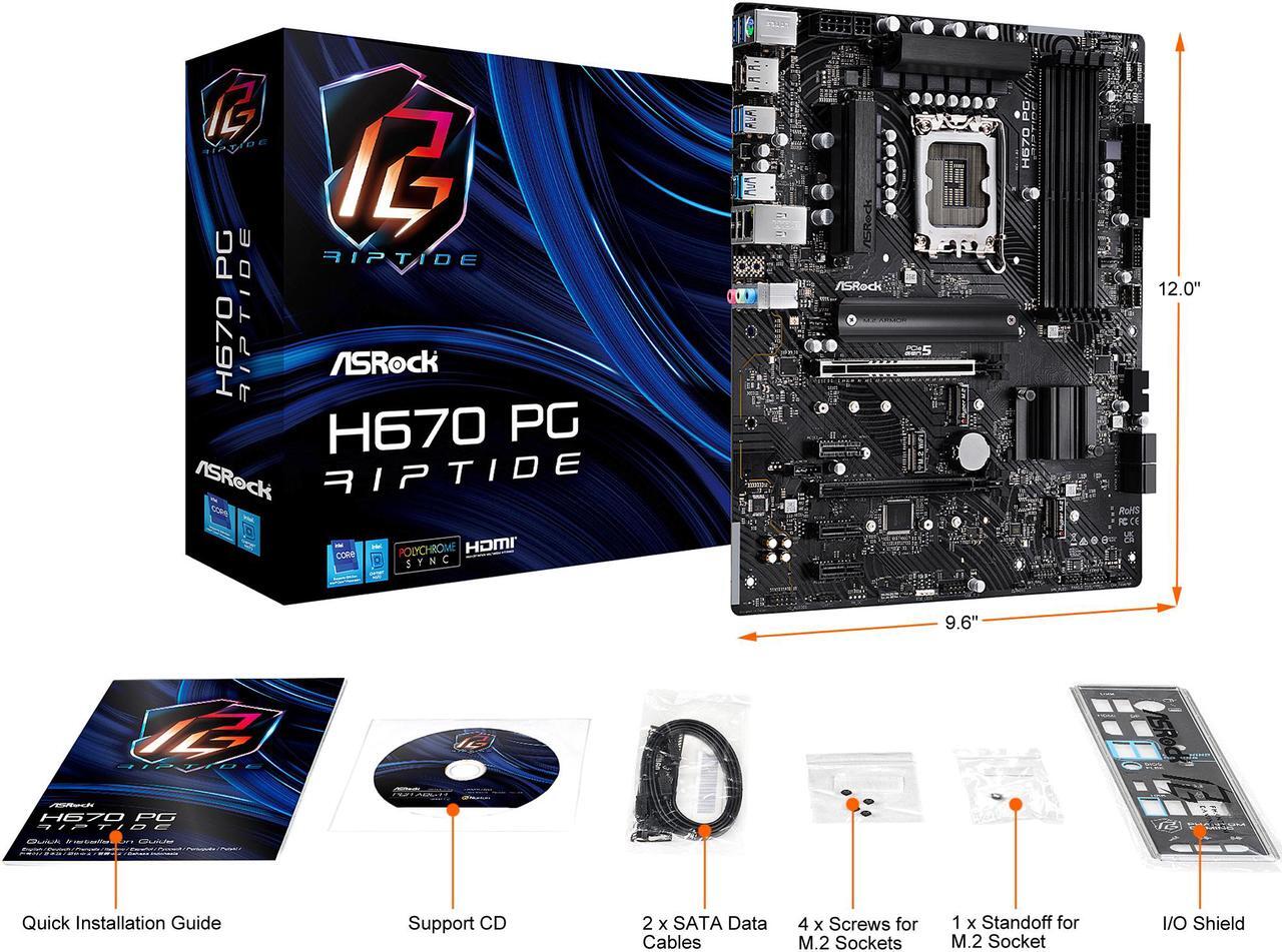 Alt view image 9 of 10 - ASRock H670 PG RIPTIDE LGA 1700 Intel H670 SATA 6Gb/s DDR4 ATX Motherboard