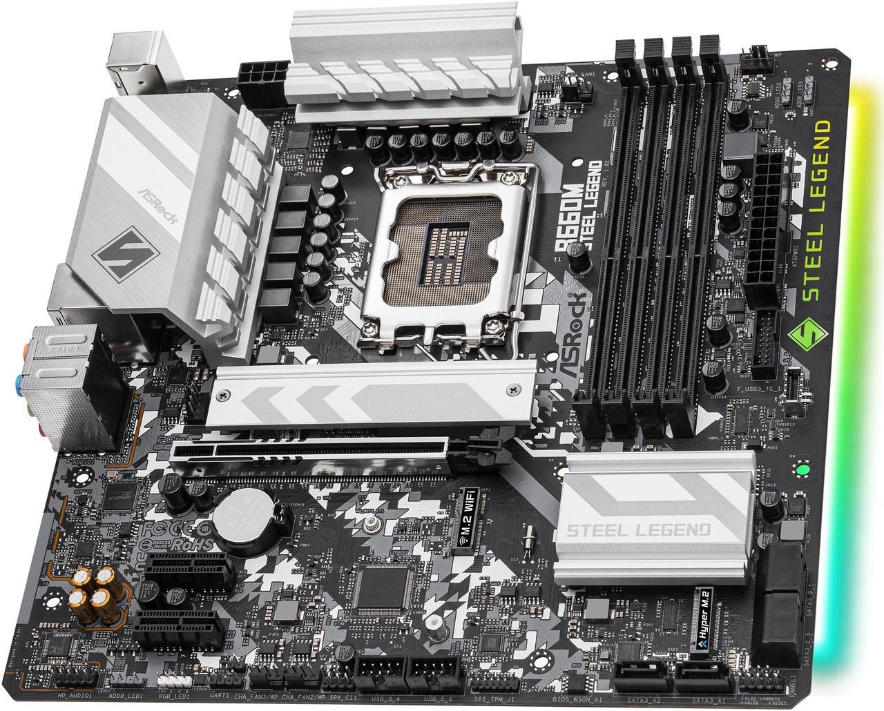 Alt view image 4 of 9 - ASRock B660M STEEL LEGEND LGA 1700 Intel B660 SATA 6Gb/s DDR4 Micro ATX Motherboard